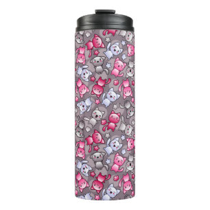 Muster mit niedlichen kawaii Gekritzelkatzen Thermosbecher