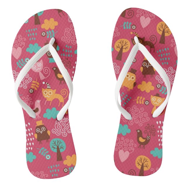 Muster mit niedlichen Vögeln und Katzen Flip Flops (Fußbett)