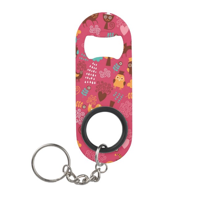 Muster mit niedlichen Vögeln und Katzen Mini Flaschenöffner (Vorderseite)