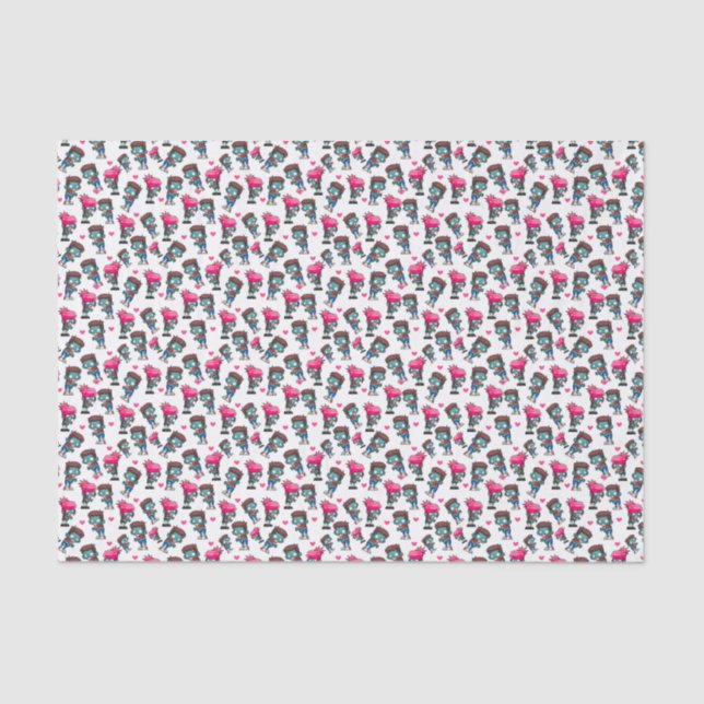 Muster mit Niedlichen Zombie Girls, Typ und Herz Seidenpapier (Vorderseite)