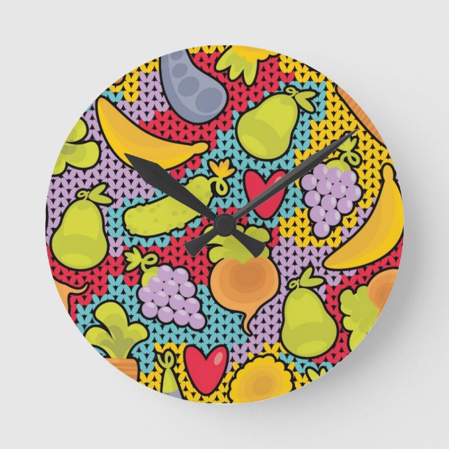 Muster mit Obst und Gemüse Runde Wanduhr (Vorderseite)