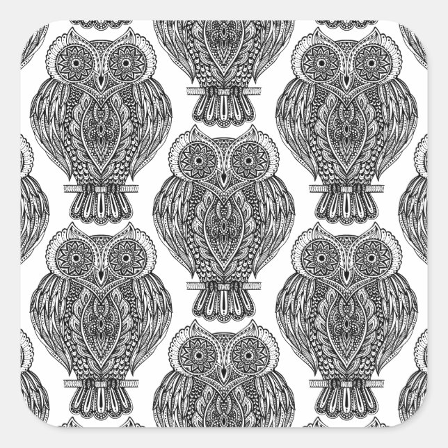 Muster mit Owls Doodle Quadratischer Aufkleber (Vorderseite)