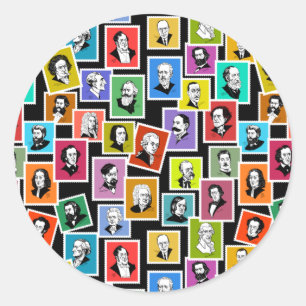 Muster mit Porträts der beststen Komponisten Runder Aufkleber