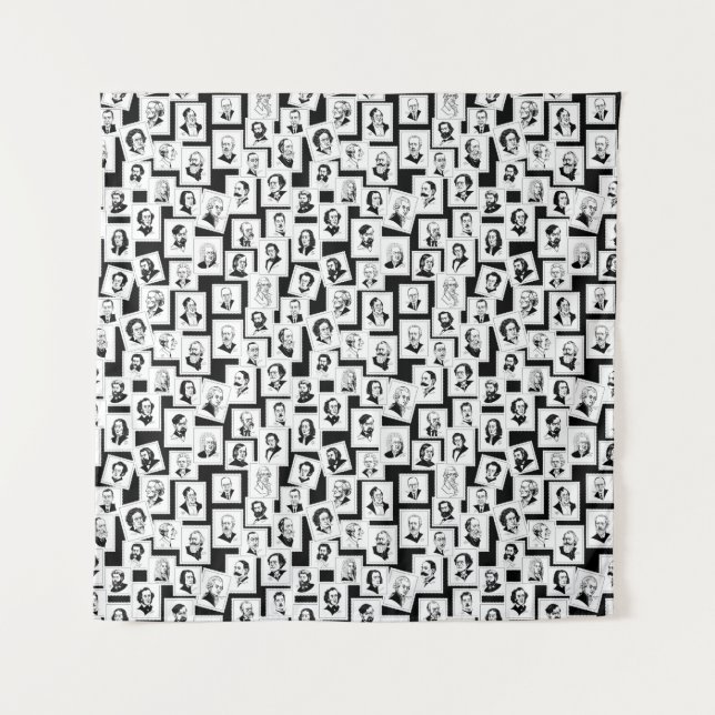 Muster mit Porträts der beststen Komponisten Wandteppich (Vorderseite)