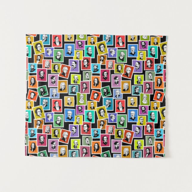 Muster mit Porträts der beststen Komponisten Wandteppich (Vorderseite (Horizontal))