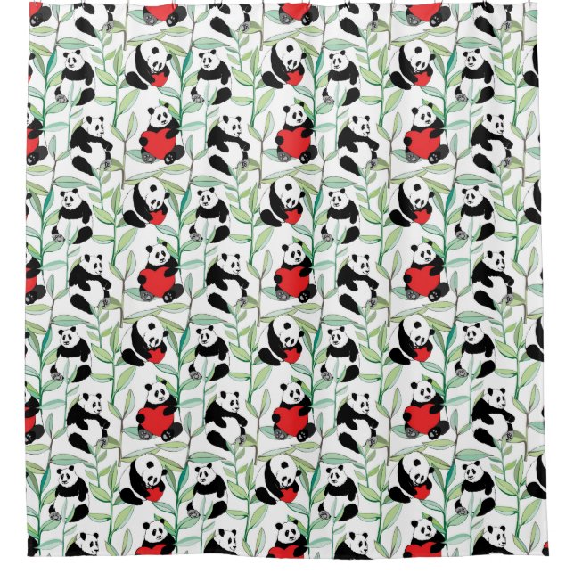 Muster mit reizenden Pandas mit Herzen Duschvorhang (Vorderseite)