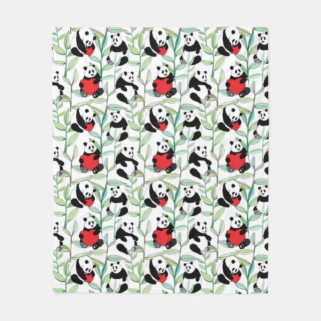 Muster mit reizenden Pandas mit Herzen Fleecedecke (Vorderseite)