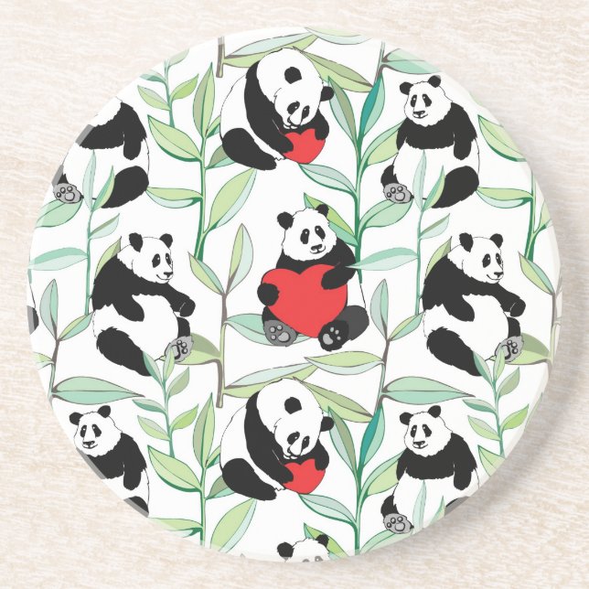Muster mit reizenden Pandas mit Herzen Sandstein Untersetzer (Vorne)