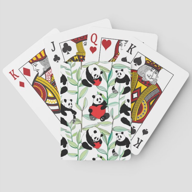 Muster mit reizenden Pandas mit Herzen Spielkarten (Rückseite)