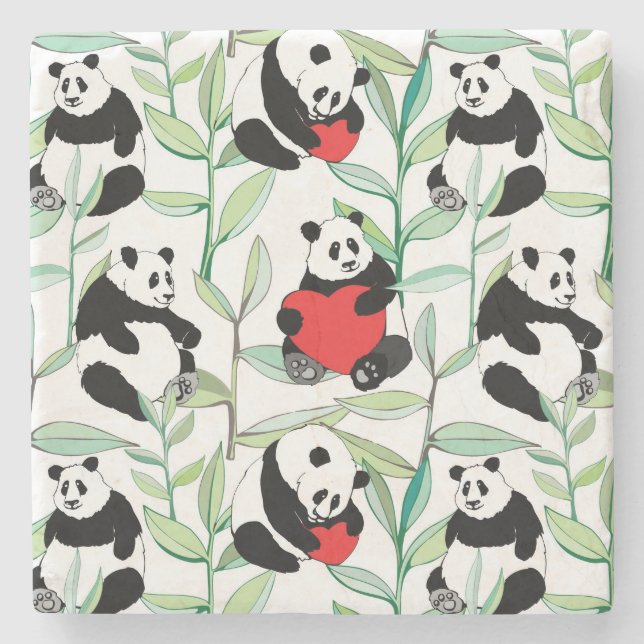 Muster mit reizenden Pandas mit Herzen Steinuntersetzer (Vorderseite)