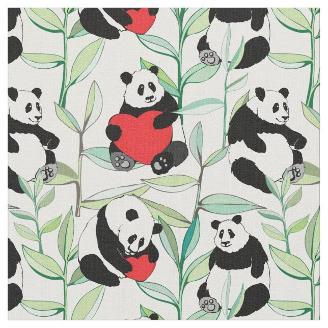 Muster mit reizenden Pandas mit Herzen Stoff (Nahaufnahme)