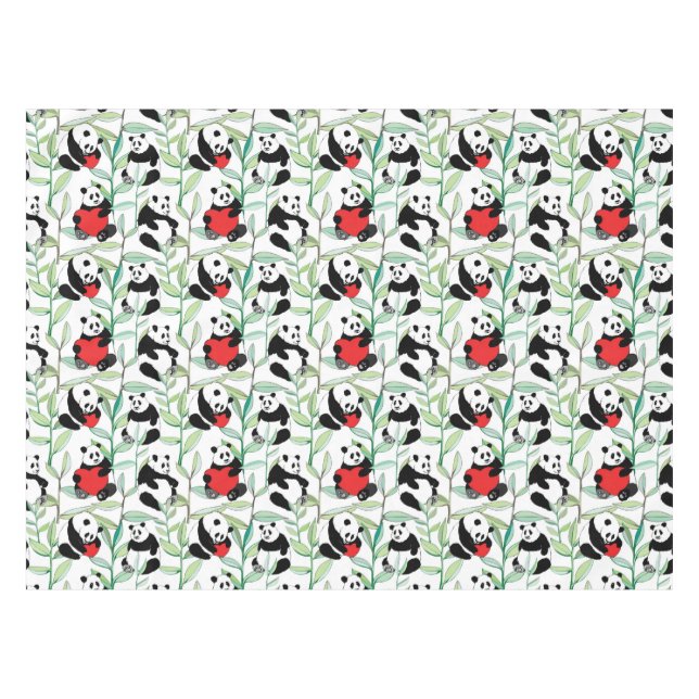 Muster mit reizenden Pandas mit Herzen Tischdecke (Vorderseite (Horizontal))