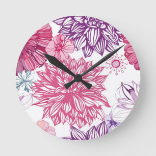 Muster mit rosa Astern und Dahlie Runde Wanduhr