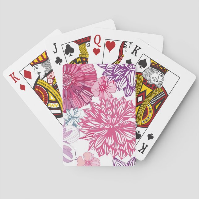 Muster mit rosa Astern und Dahlie Spielkarten (Rückseite)