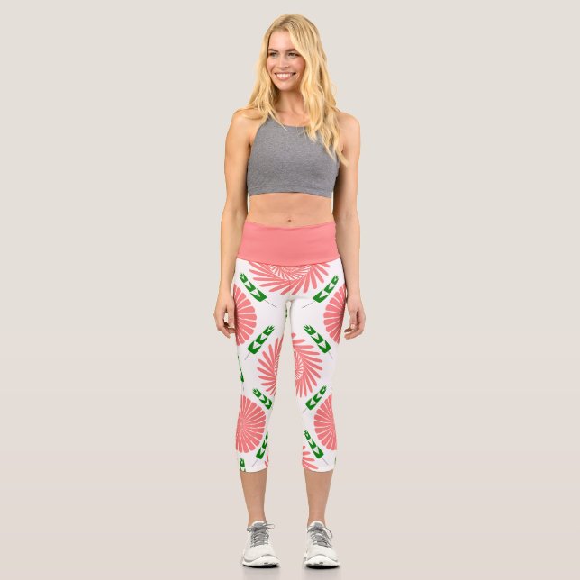 Muster mit rosa Blume Capri Leggings (Vorderseite)