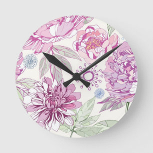 Muster mit rosa Blume Runde Wanduhr