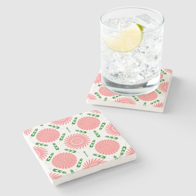 Muster mit rosa Blume Steinuntersetzer (Seitenansicht)