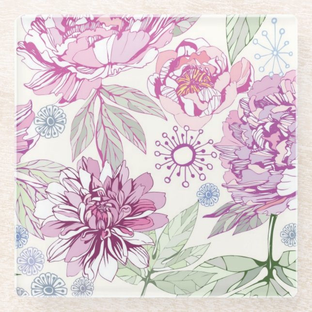 Muster mit rosa Blumen Glasuntersetzer (Vorderseite)