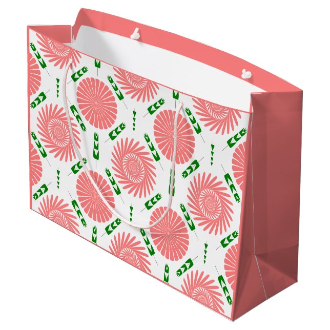 Muster mit rosa Blumen  Große Geschenktüte (Rückseite Schrägansicht)