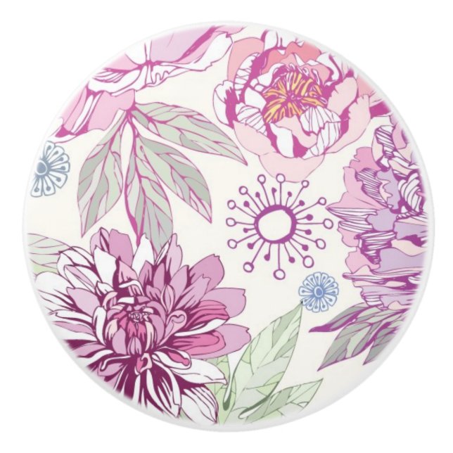 Muster mit rosa Blumen Keramikknauf (Vorderseite)