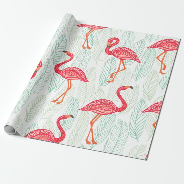 Muster mit rosa Flamingo-Ornamenten im Hintergrund Geschenkpapier (Ungerollt)