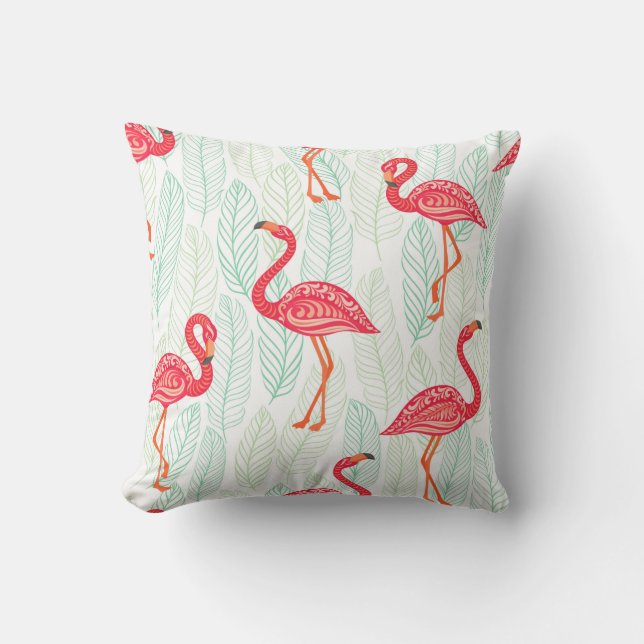 Muster mit rosa Flamingo-Ornamenten im Hintergrund Kissen (Vorderseite)