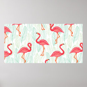 Muster mit rosa Flamingo-Ornamenten im Hintergrund Poster