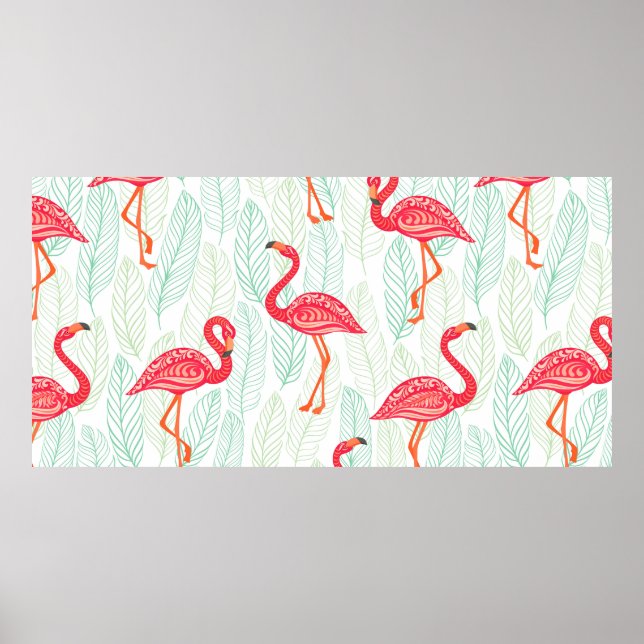 Muster mit rosa Flamingo-Ornamenten im Hintergrund Poster (Vorne)