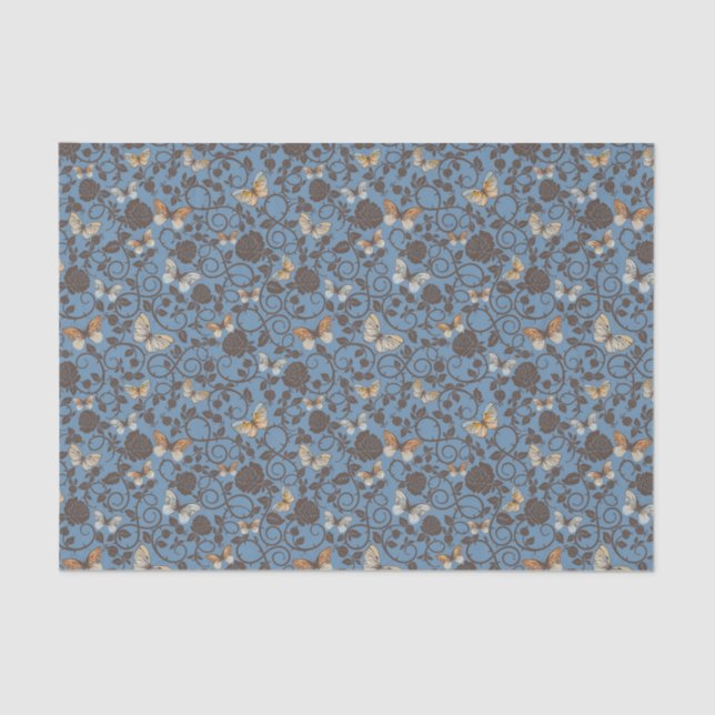 Muster mit Rosen und Schmetterling Seidenpapier (Vorderseite)