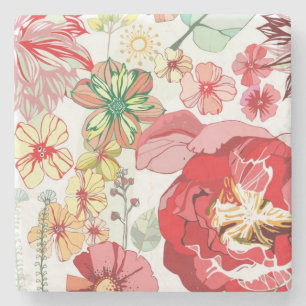 Muster mit roten Blumen Steinuntersetzer