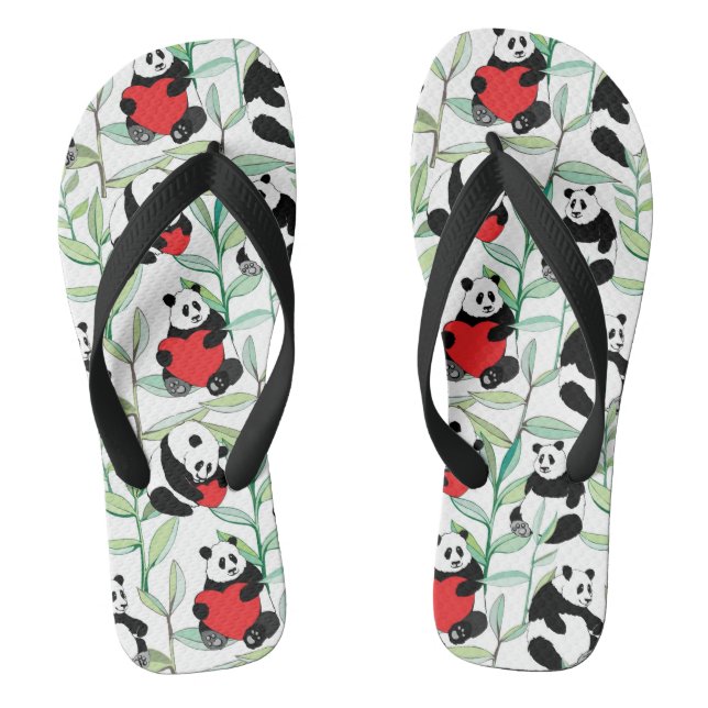 Muster mit schönen Pandas mit Herz Flip Flops (Fußbett)