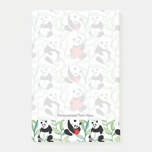 Muster mit schönen Pandas mit Herz Post-it Klebezettel (Vorderseite)