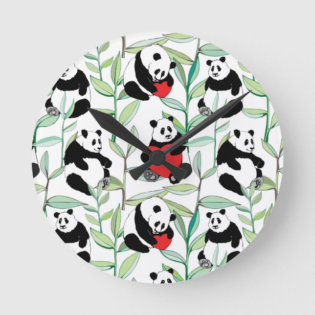 Muster mit schönen Pandas mit Herz Runde Wanduhr (Vorderseite)
