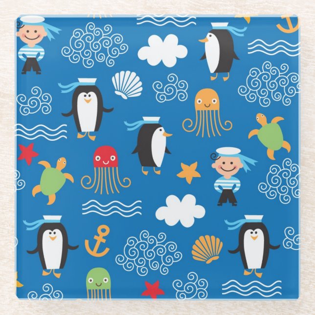 Muster mit Seethema Glasuntersetzer (Vorderseite)