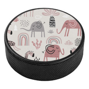 Muster mit süßen Elefanten und Giraffen riesig Eishockey Puck