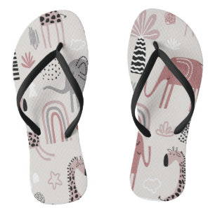 Muster mit süßen Elefanten und Giraffen riesig Flip Flops
