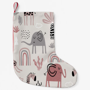 Muster mit süßen Elefanten und Giraffen riesig Kleiner Weihnachtsstrumpf
