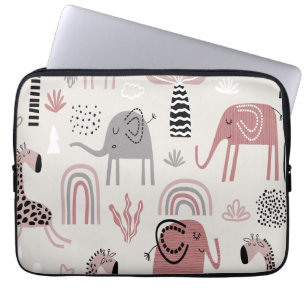 Muster mit süßen Elefanten und Giraffen riesig Laptopschutzhülle
