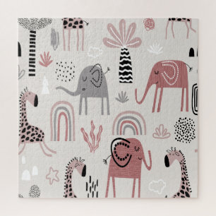 Muster mit süßen Elefanten und Giraffen riesig Puzzle