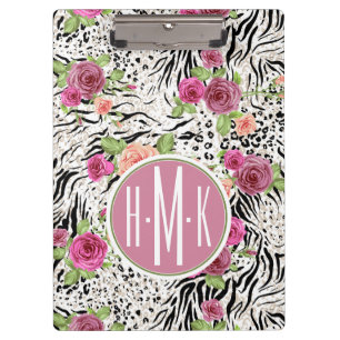 Muster mit Tier druckt Monogramm Klemmbrett