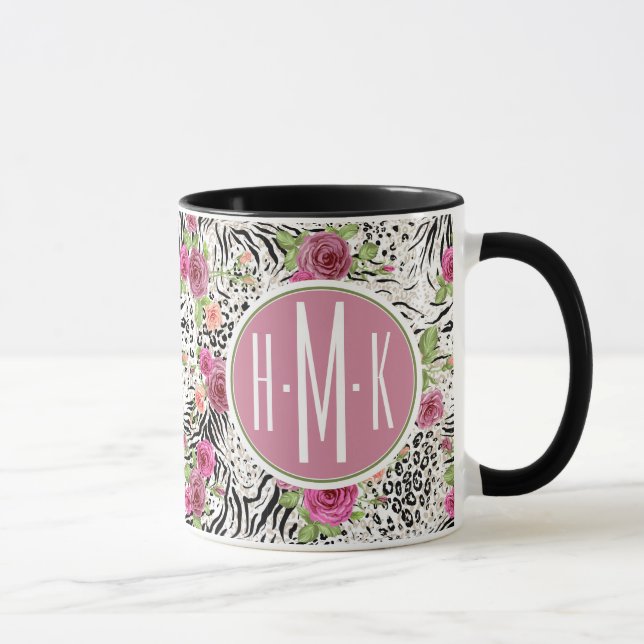 Muster mit Tier druckt | Monogramm Tasse (Rechts)