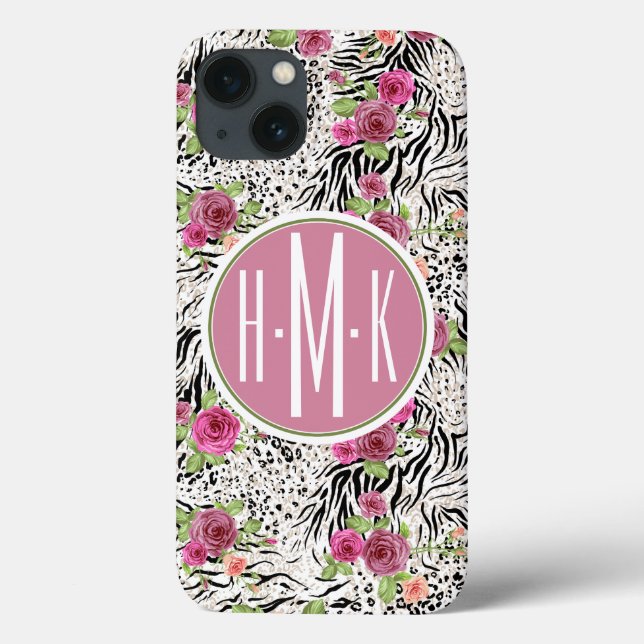 Muster mit Tierdrucken | Monogramm Case-Mate iPhone Hülle (Rückseite)