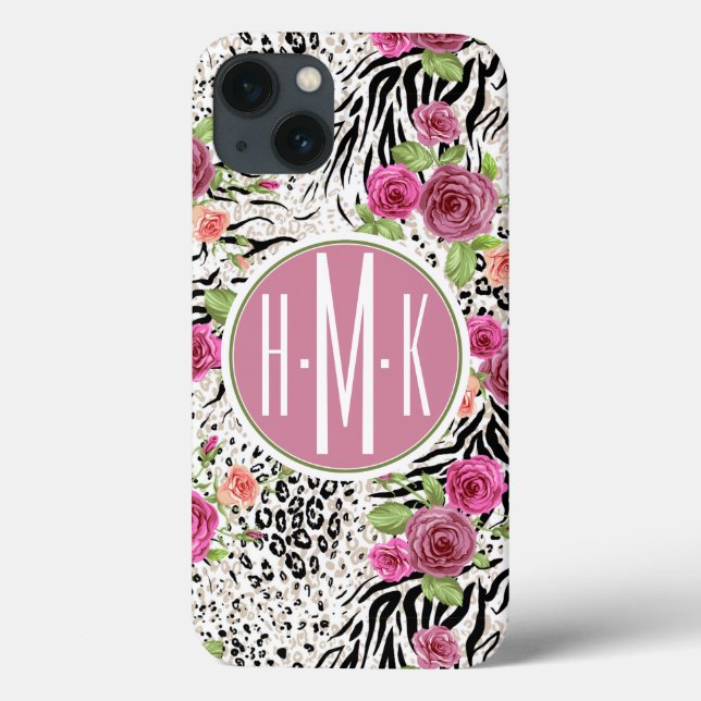 Muster mit Tierdrucken | Monogramm Case-Mate iPhone Hülle (Rückseite)