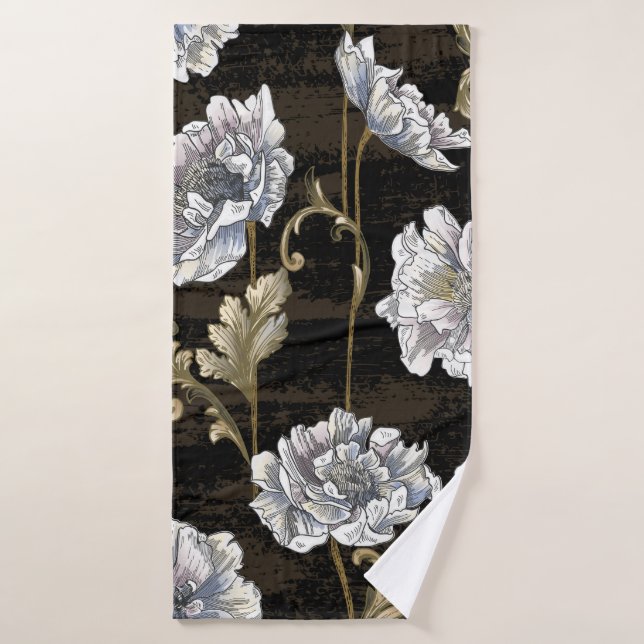 Muster mit Tornsteinbouquet mit barockem Goldwirbe Badehandtuch (Badehandtuch)
