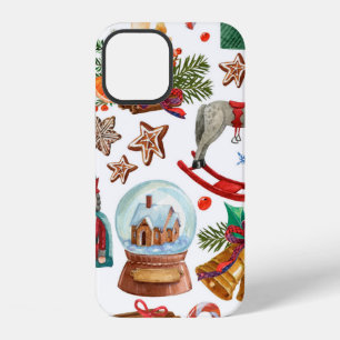 Muster mit Vintage-Weihnachtsornamenten, Spielzeug iPhone 12 Hülle