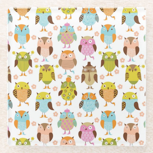 Muster mit Vögeln Glasuntersetzer (Vorderseite)