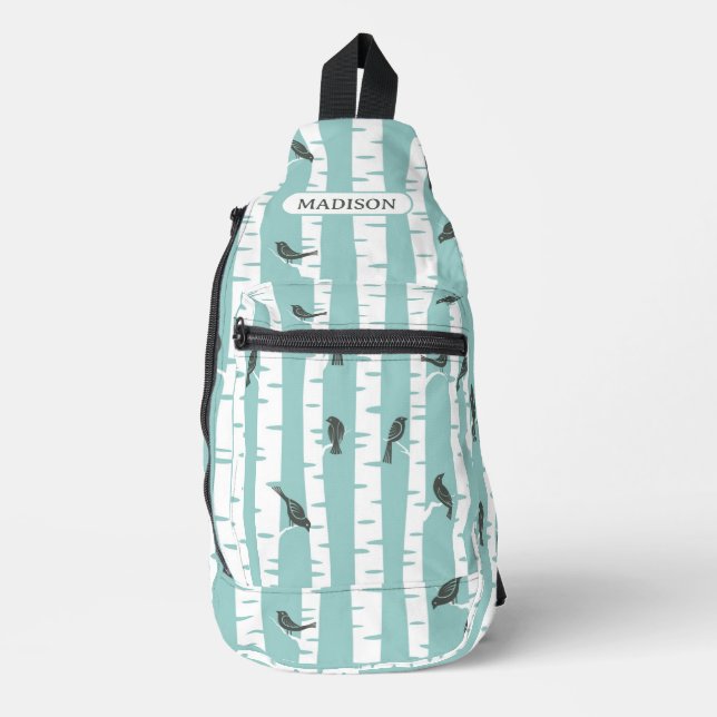 Muster mit Vögeln und Bäumen Crossbody Bag (Vorderseite)