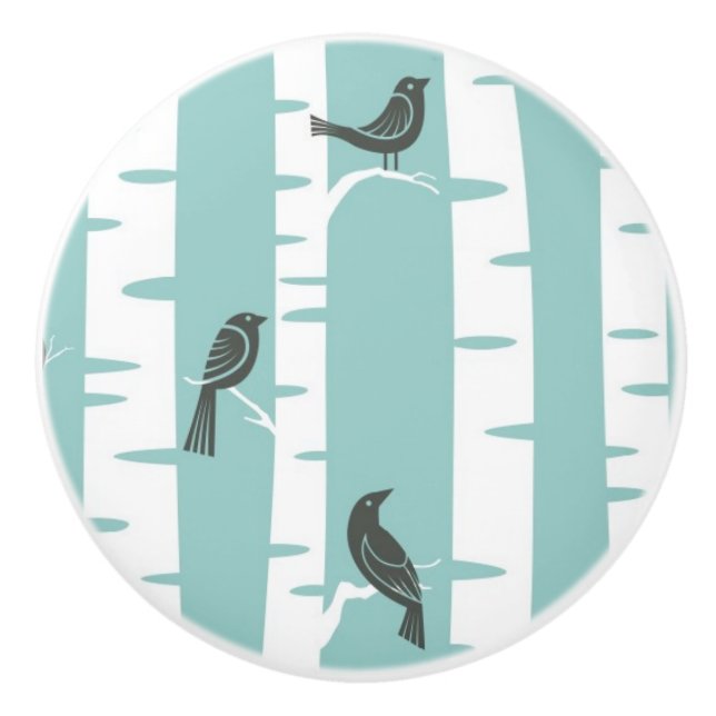 Muster mit Vögeln und Bäumen Keramikknauf (Vorderseite)