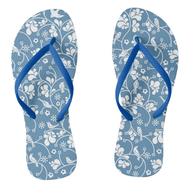 Muster mit Vögeln und Pflanze Flip Flops (Fußbett)