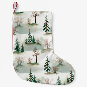 Muster mit Weihnachtsbäumen, Bäumen und Büschen. B Kleiner Weihnachtsstrumpf